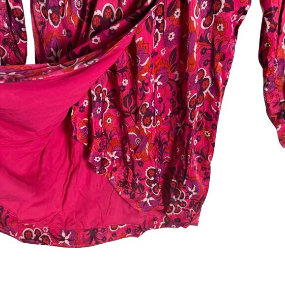 Maeve Anthropologie Pink Floral Print Long Sleeve Wrap Mini Dress Size Medium - Picture 11 of 16